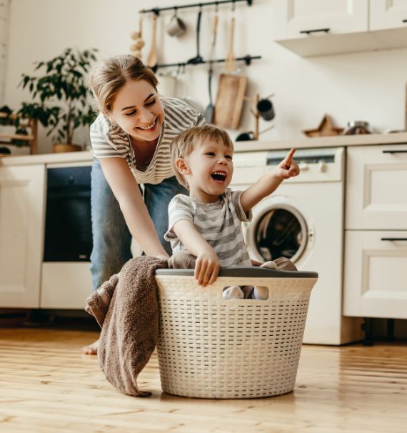 Mom with a son smiling