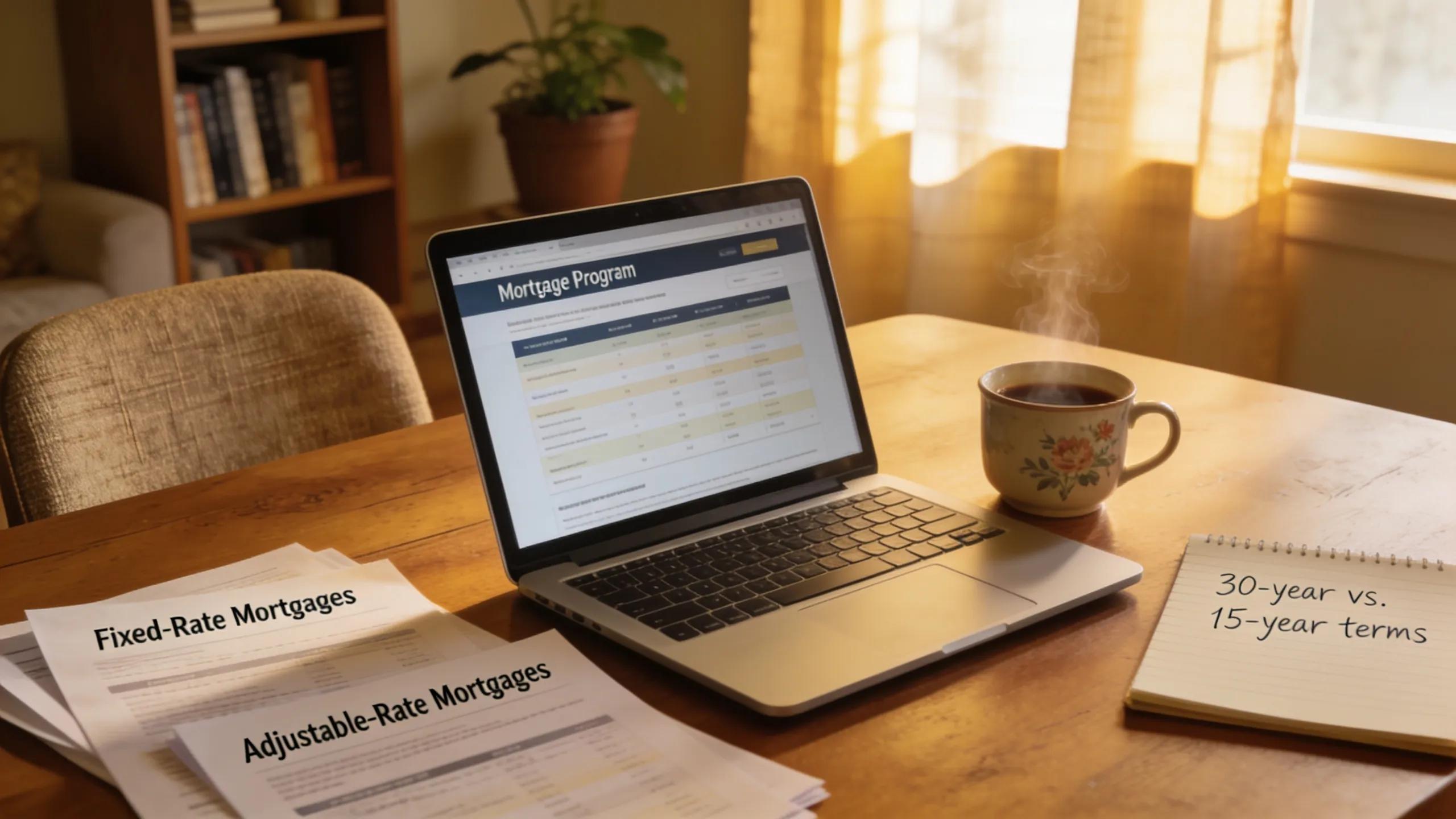 A person researching mortgage options at home, illustrating the process of choosing a mortgage program