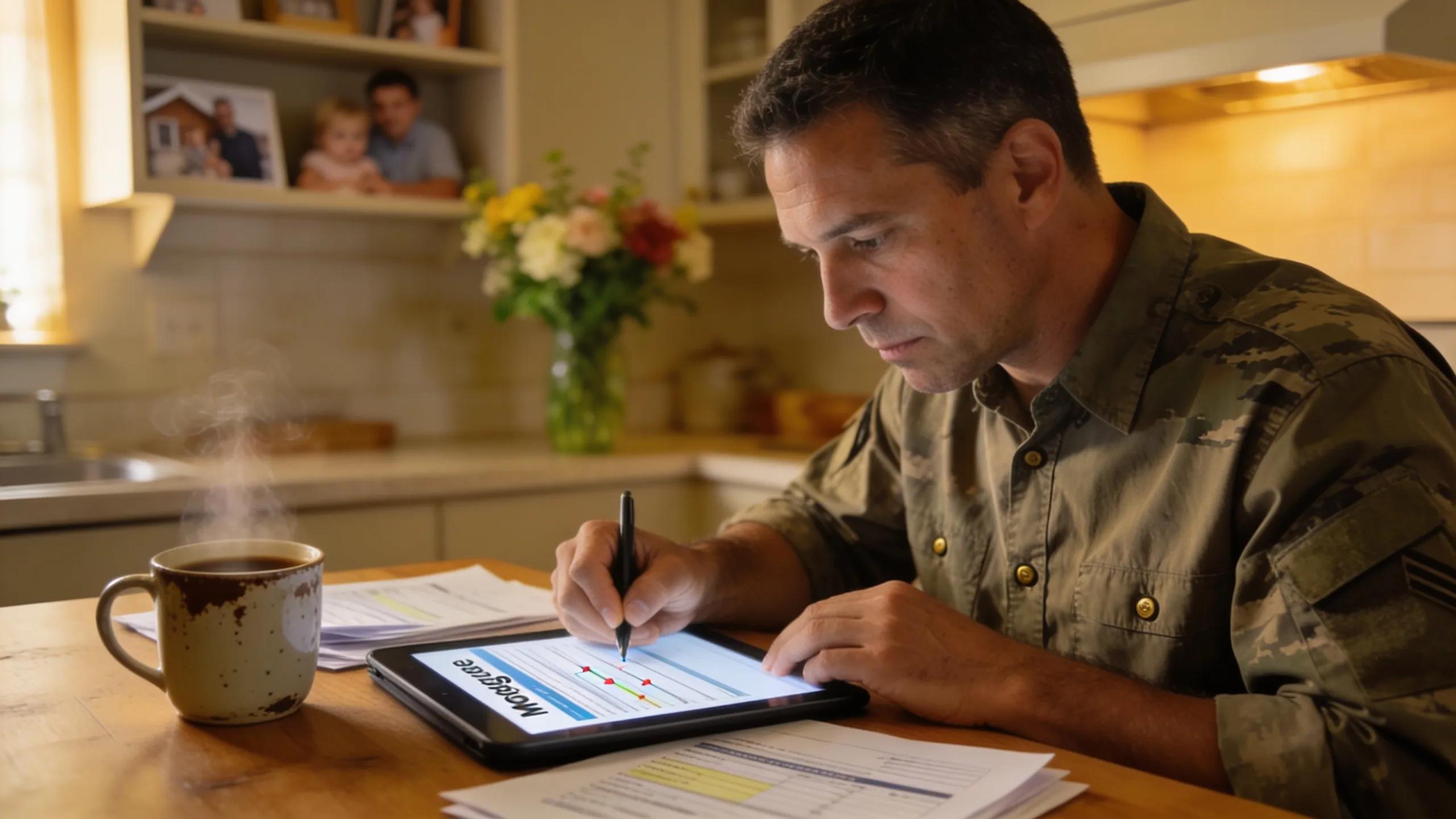 Veteran completing VA loan application process at home